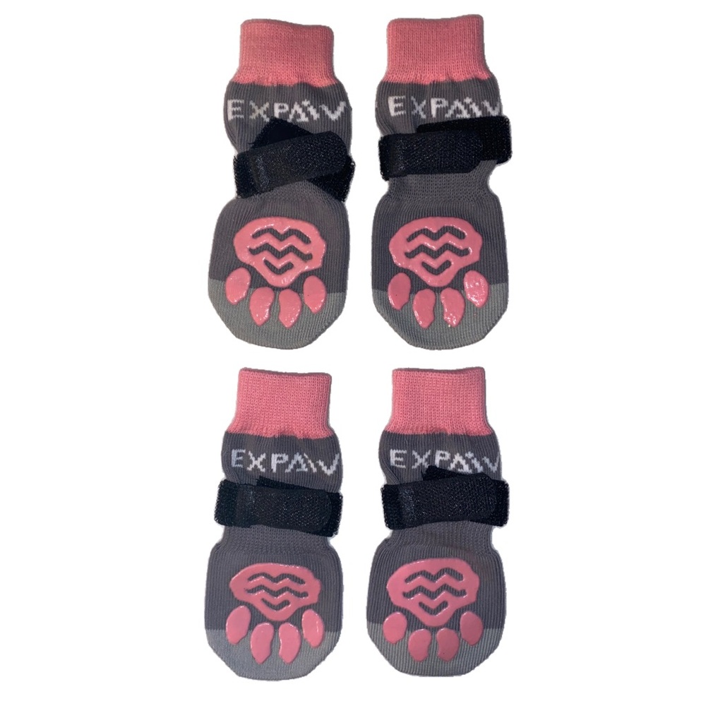 EXPAWLORER Anti-Slip Dog Socks Double Side Non-Slip Paw X-Small, Pink 4PCS